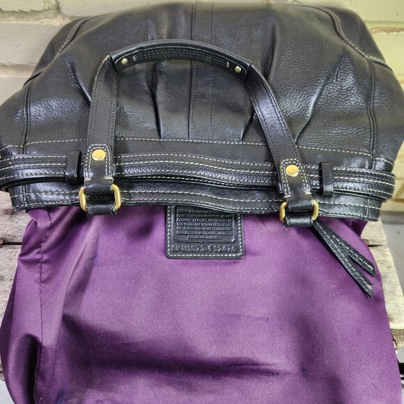 Vintage Coach Hampton Black Leather Pleated Handbag Tote Purse c - Picture 10 of 12